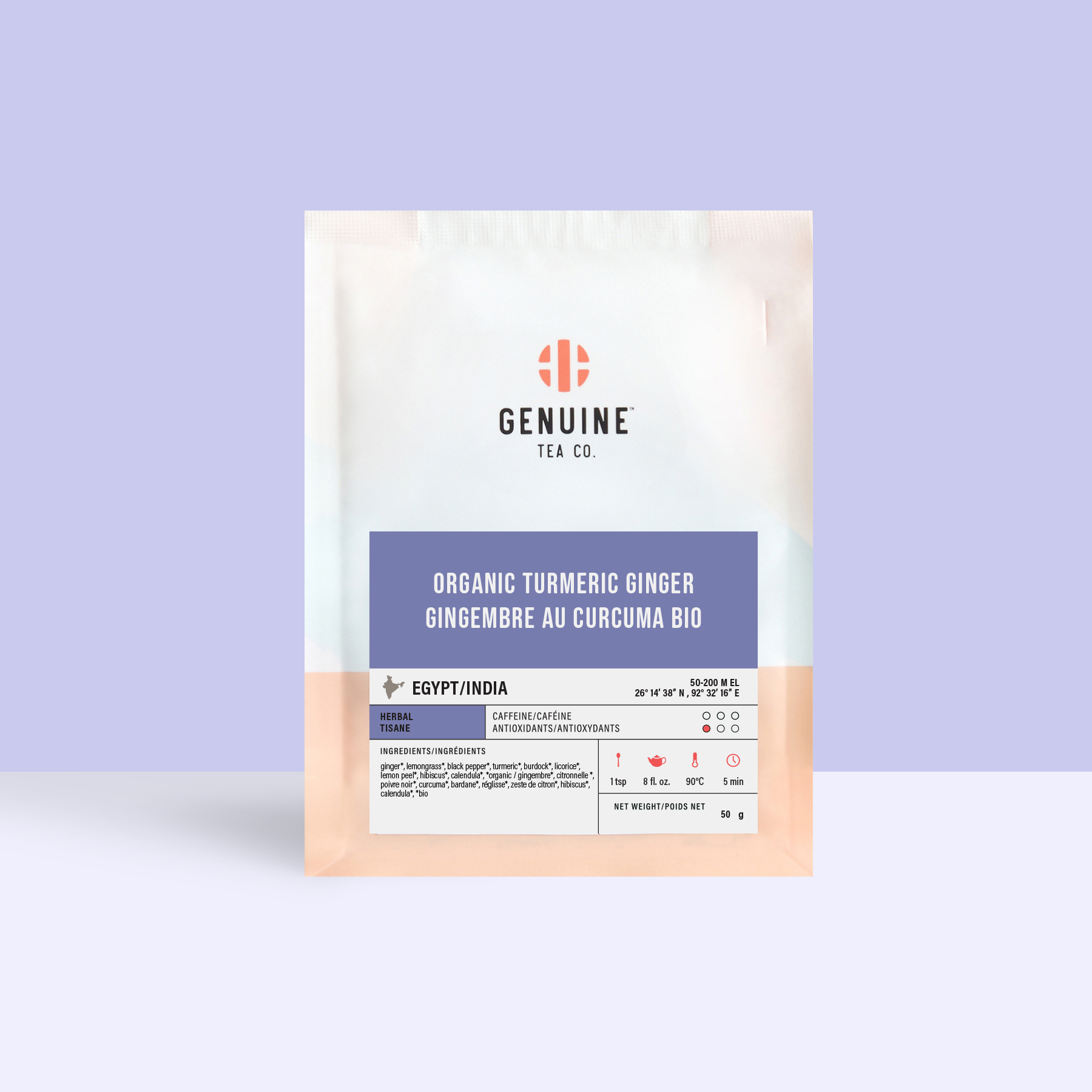 50g bag of Organic Turmeric Ginger tea