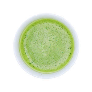 Overhead view of a brewed cup of Kato Matcha