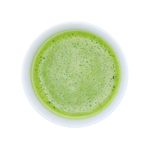Overhead view of a brewed cup of Kato Matcha